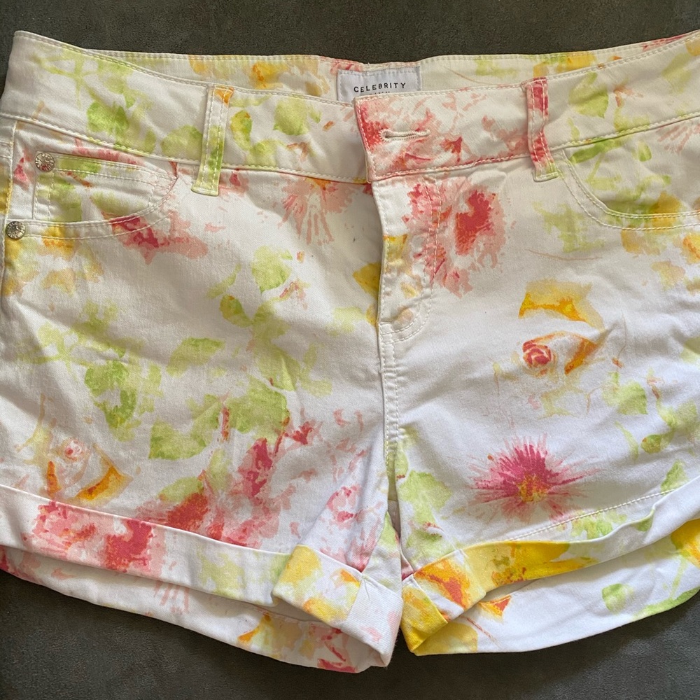 White Floral Shorts